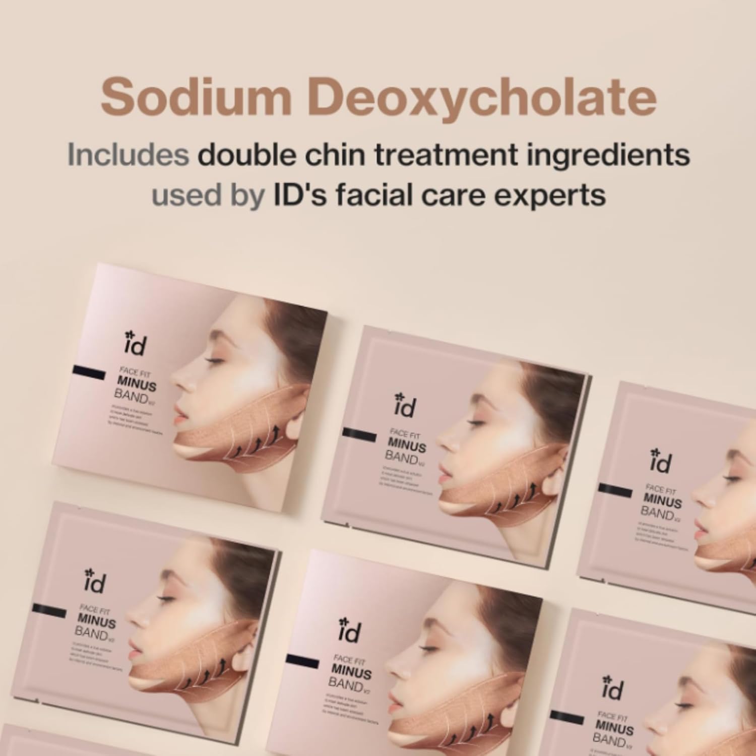 Face Fit Minus Band V2 (4 pack) – V-line lifting collagen mask with peptides for firming and lifting the jawline. Chin strap for double chin reduction and improved skin elasticity, ideal for at-home use by women.