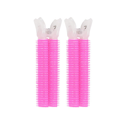 Two pink Clip Hair Roller with white bristle heads on a white background
