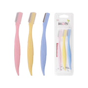 Three pastel-colored Eyebrow Razors with packaging displaying the brand 'BELOTTY'.