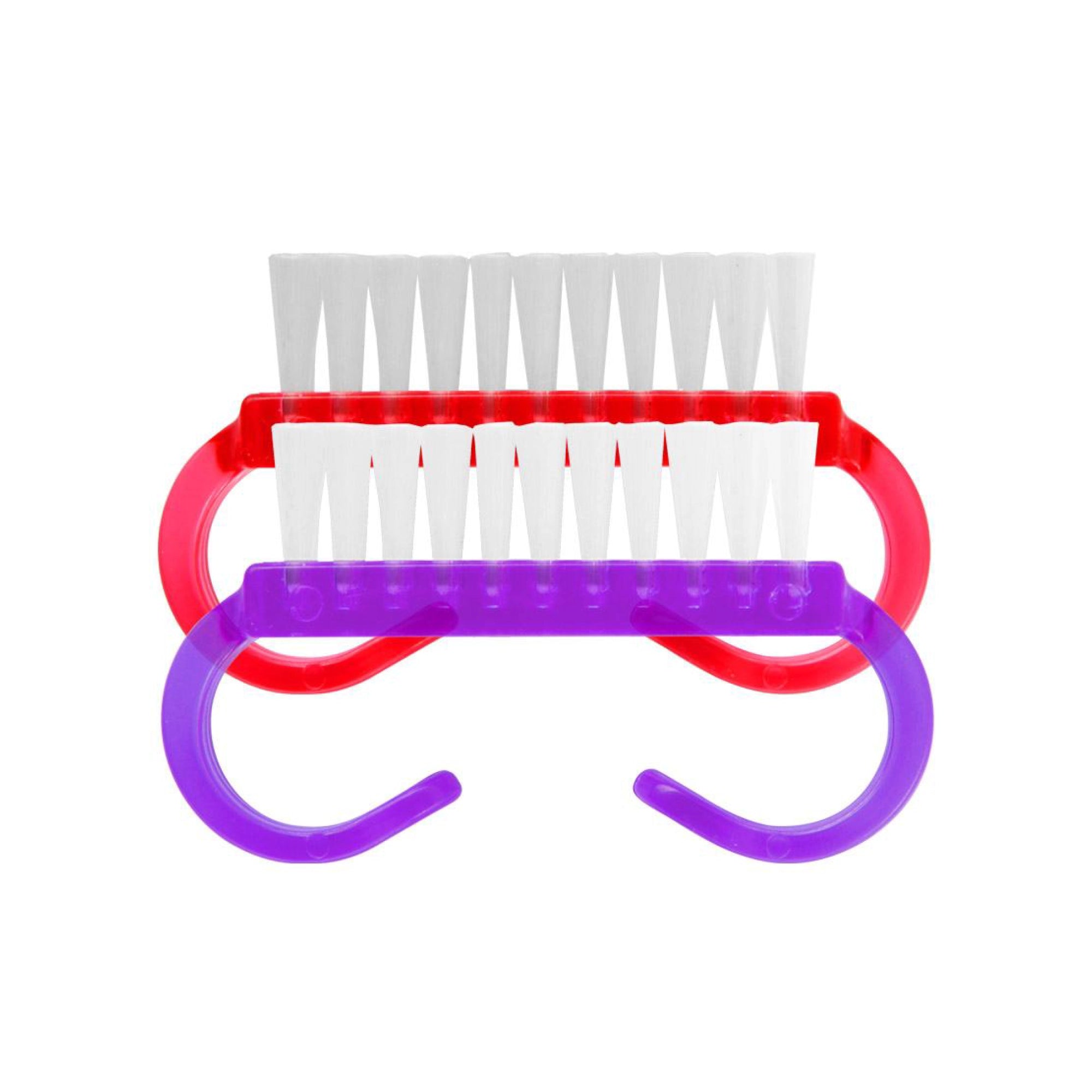 Nail brush with red and purple handle on a white background