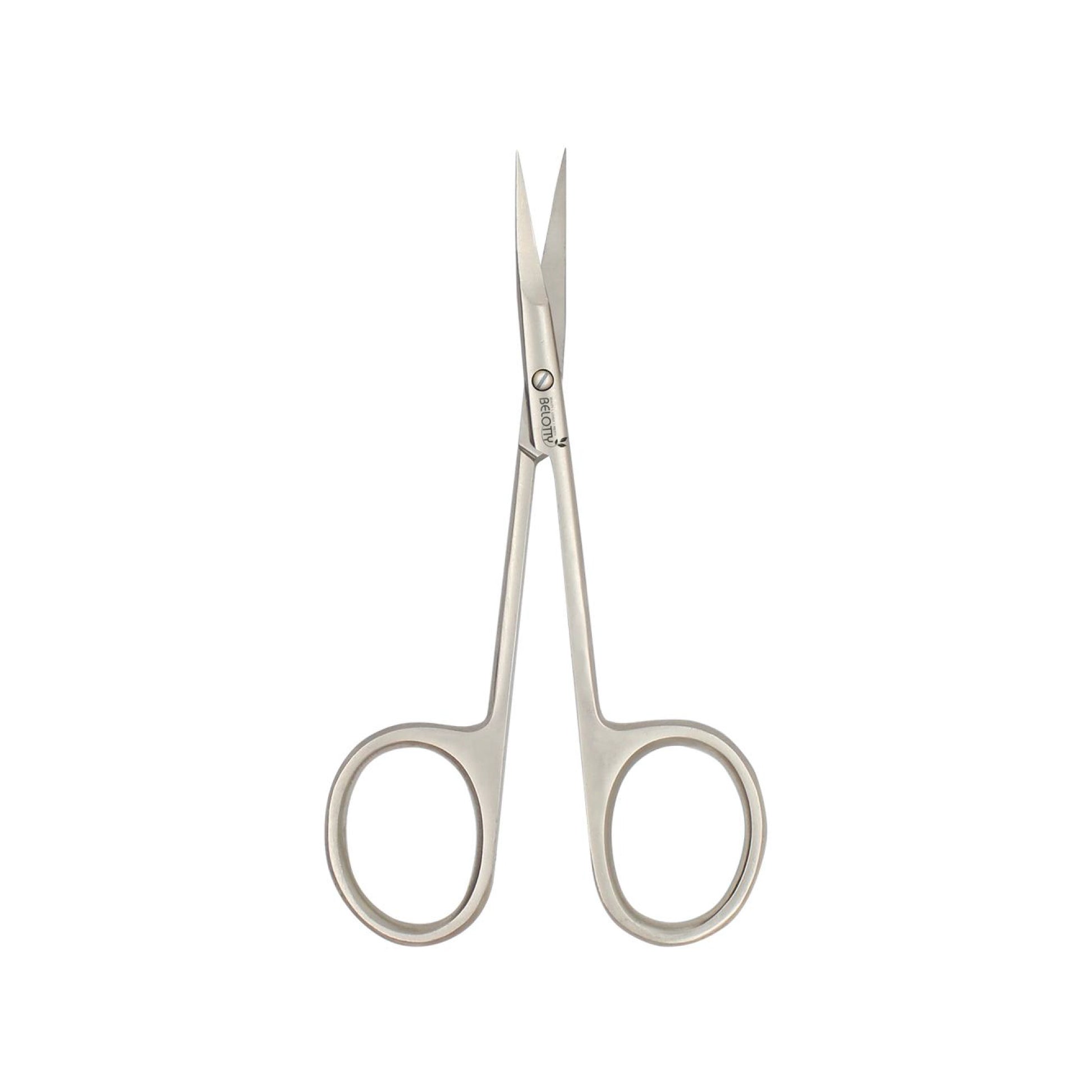 Pair of silver scissors on a white background