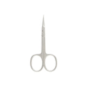 Pair of silver scissors on a white background