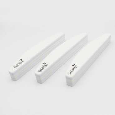 Three white Belotty Sanding Sponge on a light gray background
