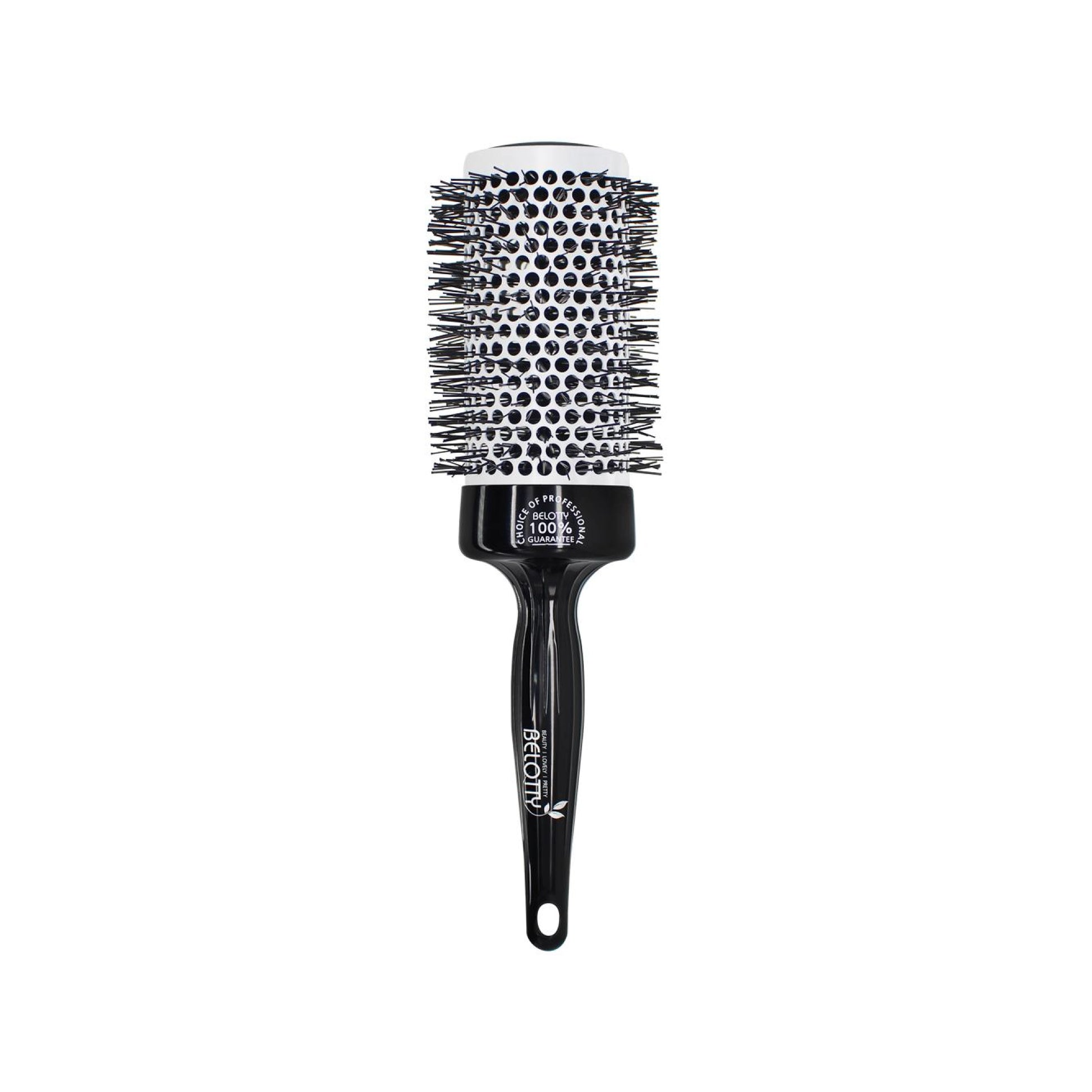 Black hairbrush with bristle head on a white background