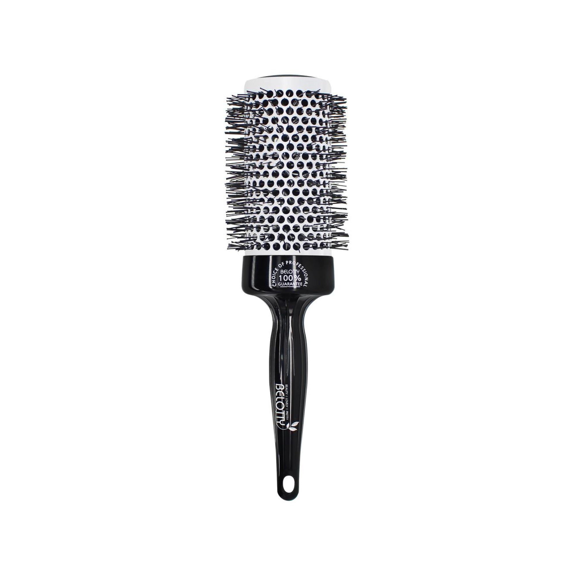 Black hairbrush with bristle head on a white background