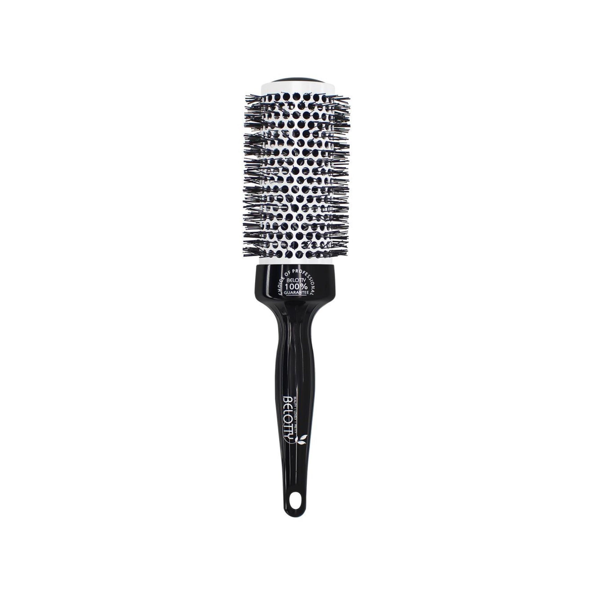 Black hairbrush with bristle head on a white background