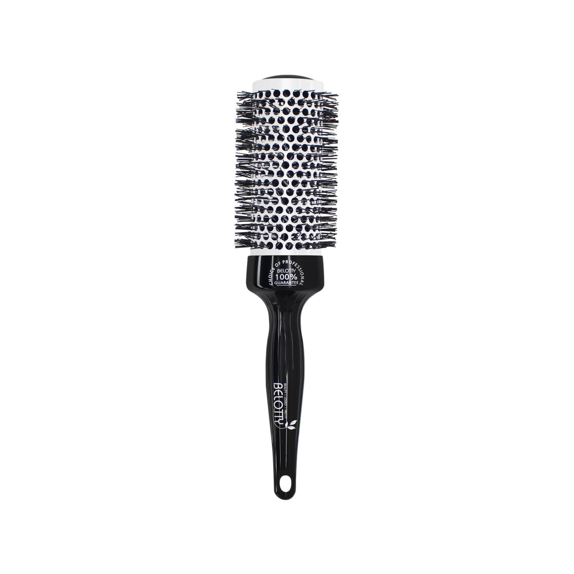 Black hairbrush with bristle head on a white background