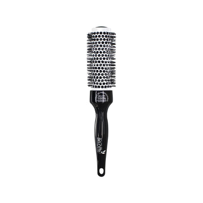 Black hairbrush with bristle head on a white background