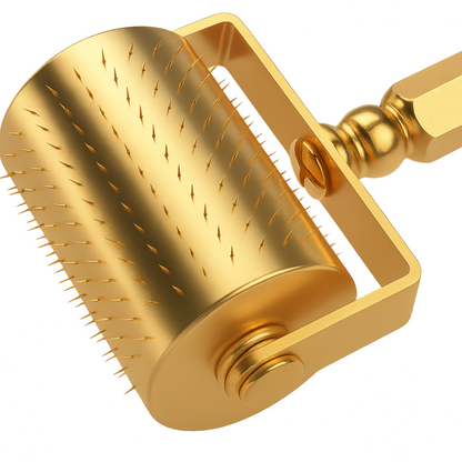 DRS 250 Gold derma roller being used on smooth skin for microneedling treatment