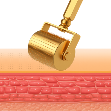 DRS 250 Man using gold derma roller on face for beard area and skin rejuvenation