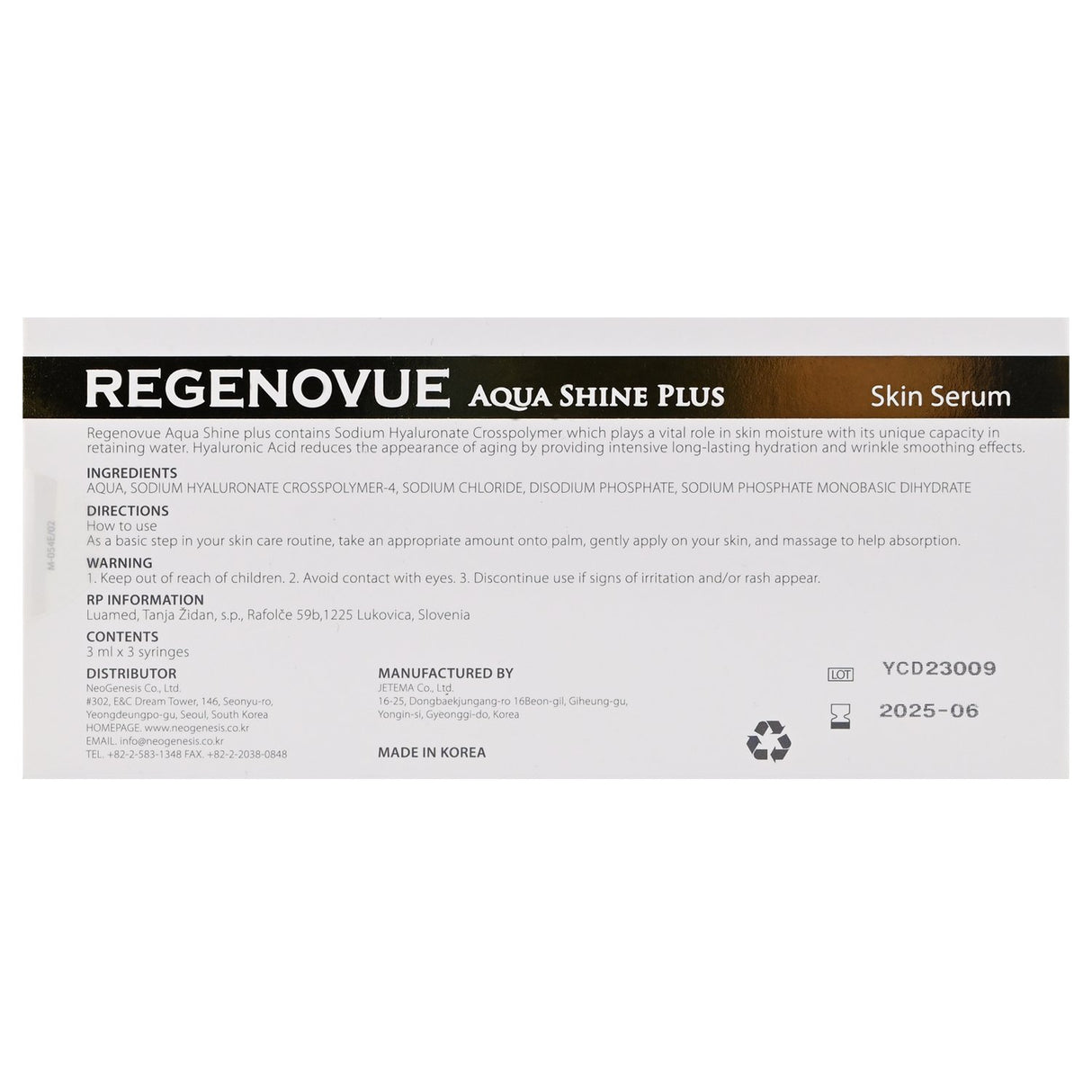 Regenovue Aqua Shine Plus - Filler Lux™ - Mesotherapy - NeoGenesis Co., Ltd.