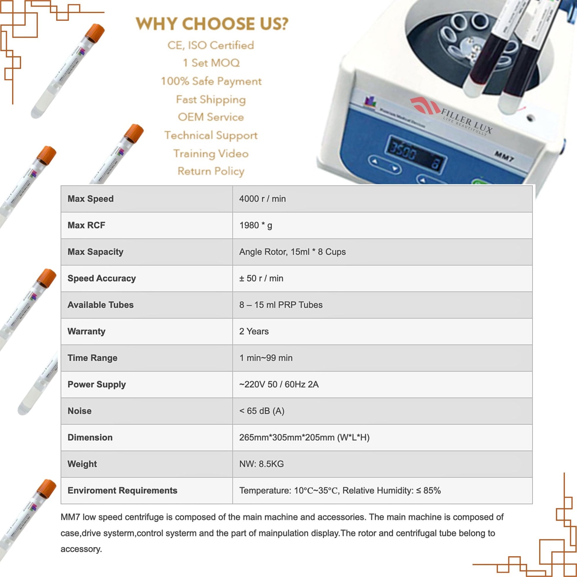 Tabletop Low Speed Centrifuge MM7 - Filler Lux